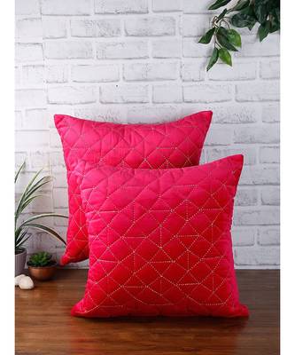 Eyda Super Soft Velvet Fuchsia Color Set of 2 Quilted Cushion Cover 1
