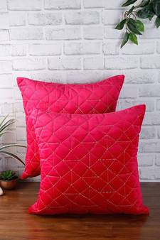 Eyda Super Soft Velvet Fuchsia Color Set of 2 Quilted Cushion Cover