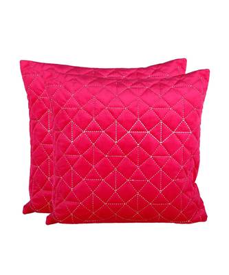 Eyda Super Soft Velvet Fuchsia Color Set of 2 Quilted Cushion Cover 4