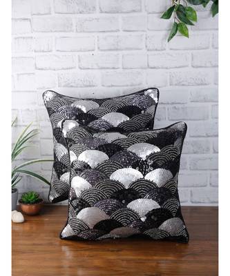 Eyda Black and Silver Embellished Set of 2 Cushion Cover 1