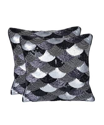 Eyda Black and Silver Embellished Set of 2 Cushion Cover 4