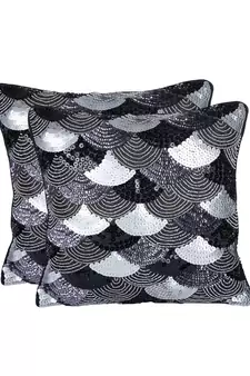 Eyda Black and Silver Embellished Set of 2 Cushion Cover