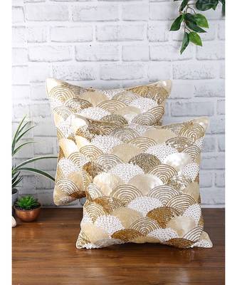 Eyda Gold and Silver Color Embellished Set of 2 Cushion Cover 1
