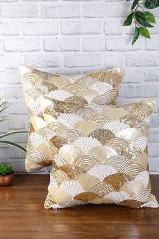 Eyda Gold and Silver Color Embellished Set of 2 Cushion Cover
