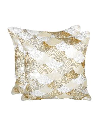 Eyda Gold and Silver Color Embellished Set of 2 Cushion Cover 4