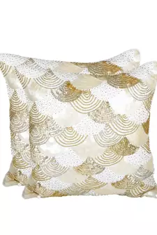 Eyda Gold and Silver Color Embellished Set of 2 Cushion Cover
