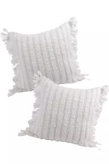 Eyda Hand Woven Ivory Color Cotton Cushion Cover Set of 2