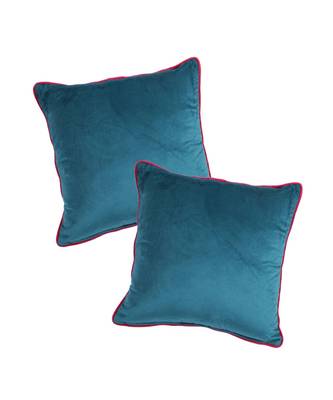 Eyda Velvet Blue Color Cushion Cover Set of 2 3