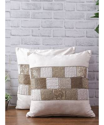 Eyda Velvet Ivory Color Beaded Cushion Cover Set of 2 2