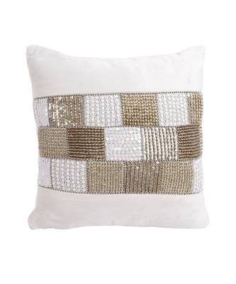 Eyda Velvet Ivory Color Beaded Cushion Cover Set of 2 3