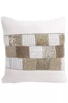 Eyda Velvet Ivory Color Beaded Cushion Cover Set of 2