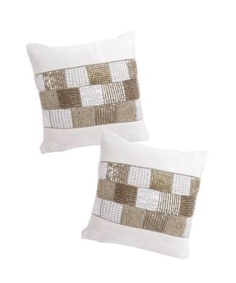 Eyda Velvet Ivory Color Beaded Cushion Cover Set of 2 4