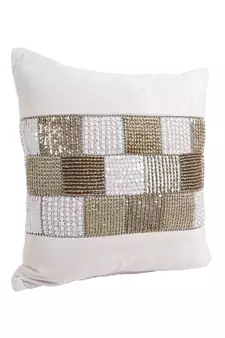 Eyda Velvet Ivory Color Beaded Cushion Cover Set of 2
