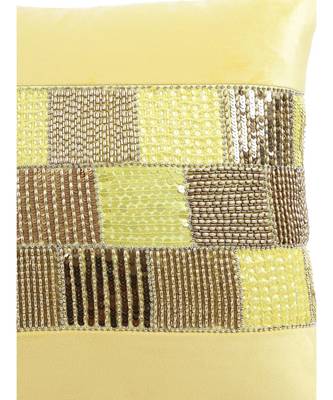 Eyda Velvet Yellow Color Beaded Cushion Cover Set of 2 1