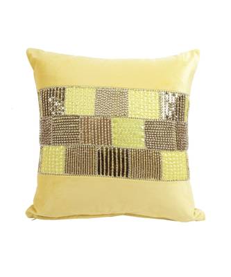 Eyda Velvet Yellow Color Beaded Cushion Cover Set of 2 2