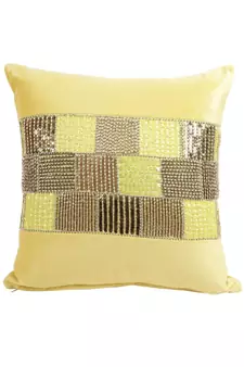 Eyda Velvet Yellow Color Beaded Cushion Cover Set of 2