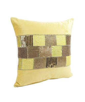 Eyda Velvet Yellow Color Beaded Cushion Cover Set of 2 4