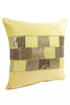 Eyda Velvet Yellow Color Beaded Cushion Cover Set of 2