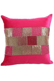 Eyda Velvet Fuchsia Color Beaded Cushion Cover Set of 2