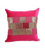 Eyda Velvet Fuchsia Color Beaded Cushion Cover Set of 2