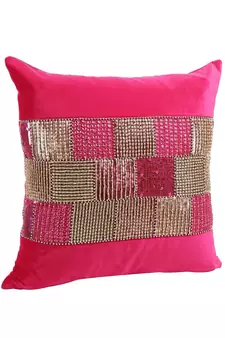 Eyda Velvet Fuchsia Color Beaded Cushion Cover Set of 2