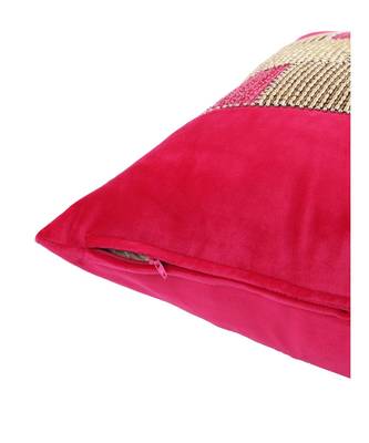 Eyda Velvet Fuchsia Color Beaded Cushion Cover Set of 2 5