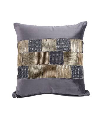 Eyda Velvet Grey Color Beaded Cushion Cover Set of 2 1