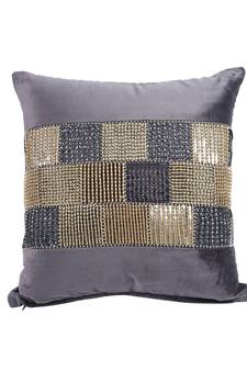 Eyda Velvet Grey Color Beaded Cushion Cover Set of 2