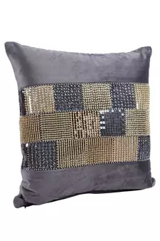 Eyda Velvet Grey Color Beaded Cushion Cover Set of 2