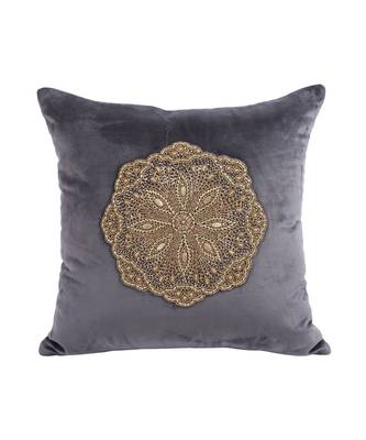 Eyda Velvet Grey Color Beaded Cushion Cover Set of 2 2