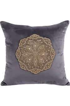 Eyda Velvet Grey Color Beaded Cushion Cover Set of 2