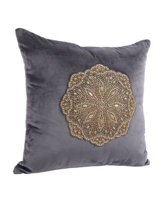 Eyda Velvet Grey Color Beaded Cushion Cover Set of 2 4