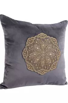 Eyda Velvet Grey Color Beaded Cushion Cover Set of 2