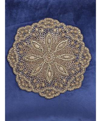 Eyda Velvet Blue Color Beaded Cushion Cover Set of 2 1