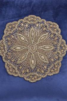 Eyda Velvet Blue Color Beaded Cushion Cover Set of 2