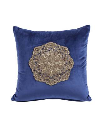 Eyda Velvet Blue Color Beaded Cushion Cover Set of 2 2