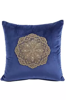Eyda Velvet Blue Color Beaded Cushion Cover Set of 2