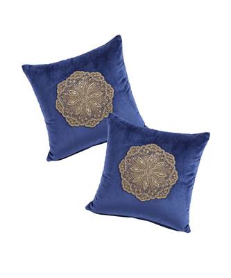 Eyda Velvet Blue Color Beaded Cushion Cover Set of 2 3