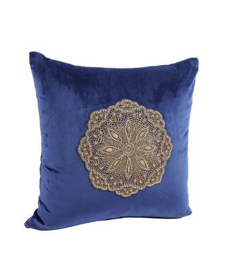 Eyda Velvet Blue Color Beaded Cushion Cover Set of 2 4