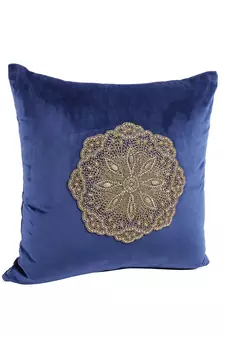 Eyda Velvet Blue Color Beaded Cushion Cover Set of 2