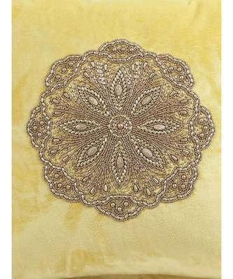 Eyda Velvet Yellow Color Beaded Cushion Cover Set of 2 1