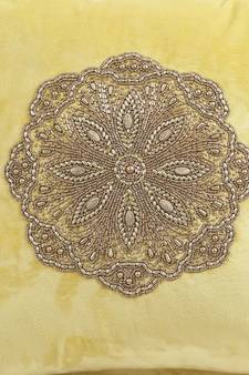 Eyda Velvet Yellow Color Beaded Cushion Cover Set of 2