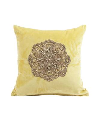Eyda Velvet Yellow Color Beaded Cushion Cover Set of 2 2