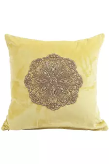 Eyda Velvet Yellow Color Beaded Cushion Cover Set of 2