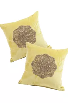 Eyda Velvet Yellow Color Beaded Cushion Cover Set of 2