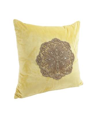 Eyda Velvet Yellow Color Beaded Cushion Cover Set of 2 4