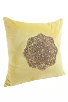 Eyda Velvet Yellow Color Beaded Cushion Cover Set of 2