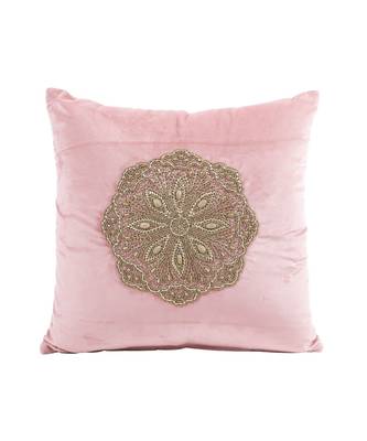 Eyda Velvet Peach Color Beaded Cushion Cover Set of 2 2