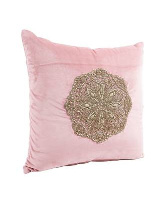 Eyda Velvet Peach Color Beaded Cushion Cover Set of 2 4
