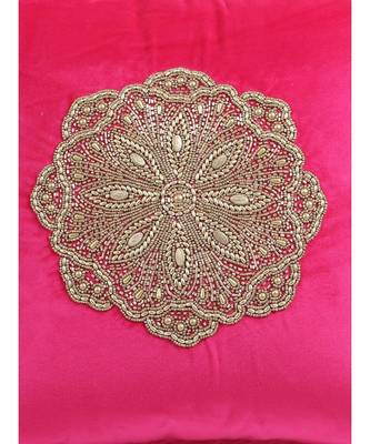 Eyda Velvet Fuchsia Color Beaded Cushion Cover Set of 2 1